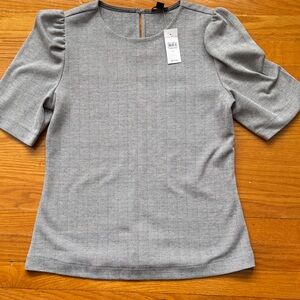 NWT Ann Taylor Gray Herringbone Puff Sleeve Blouse